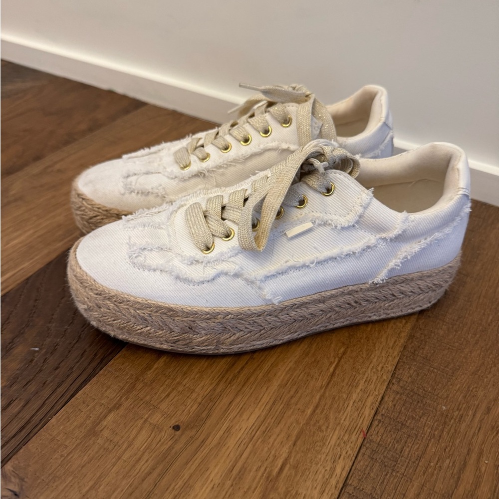 White and Tan Platform espadrille Sneakers